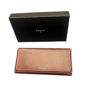 Paul Smith Mens Metallic Copper Textured Leather Long Flap Wallet Made in Italy